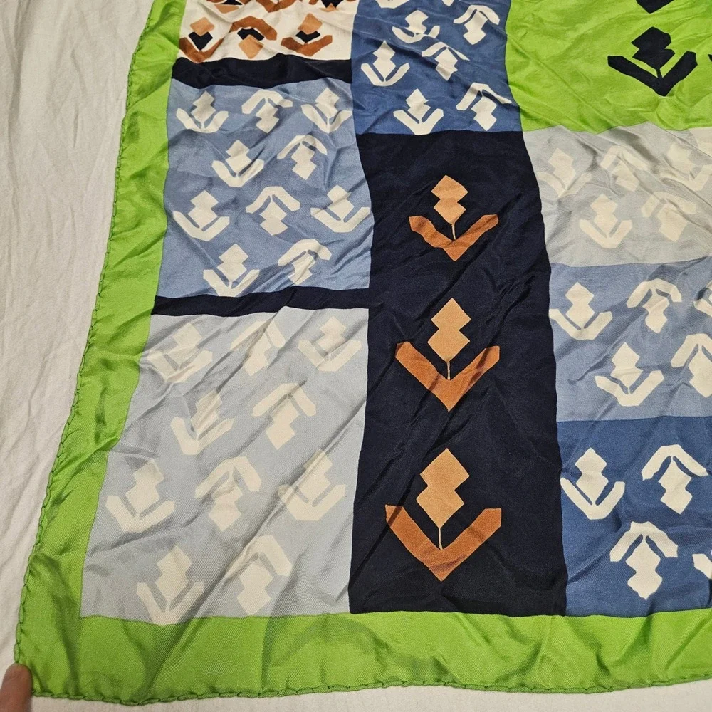 Christian Dior circa 1970 Silk Scarf Green Blue Geometric Abstract Square. EUC.